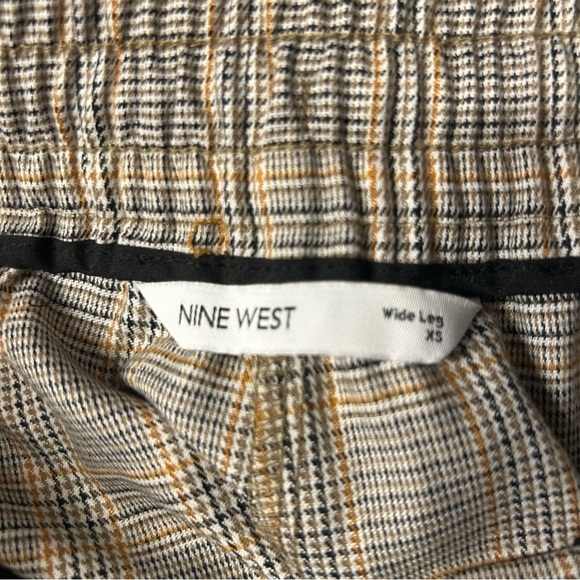 Nine West Side-Stripe Wide-Leg Plaid Pants, XS, Black White Gold, Elastic Waist - Picture 6 of 8